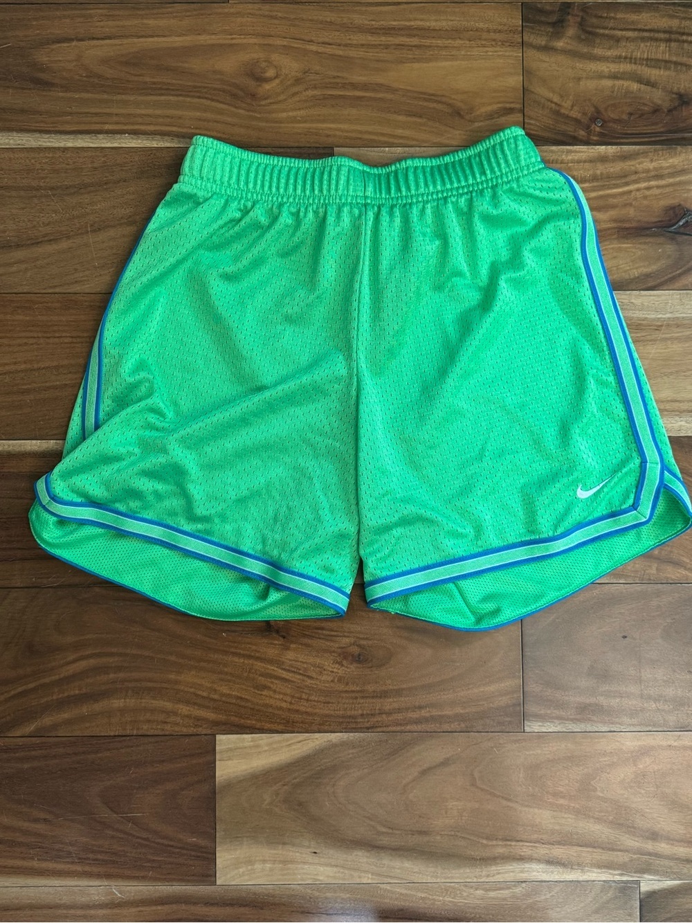 Nike Girls' Neon Green Mesh Shorts with Blue Trim